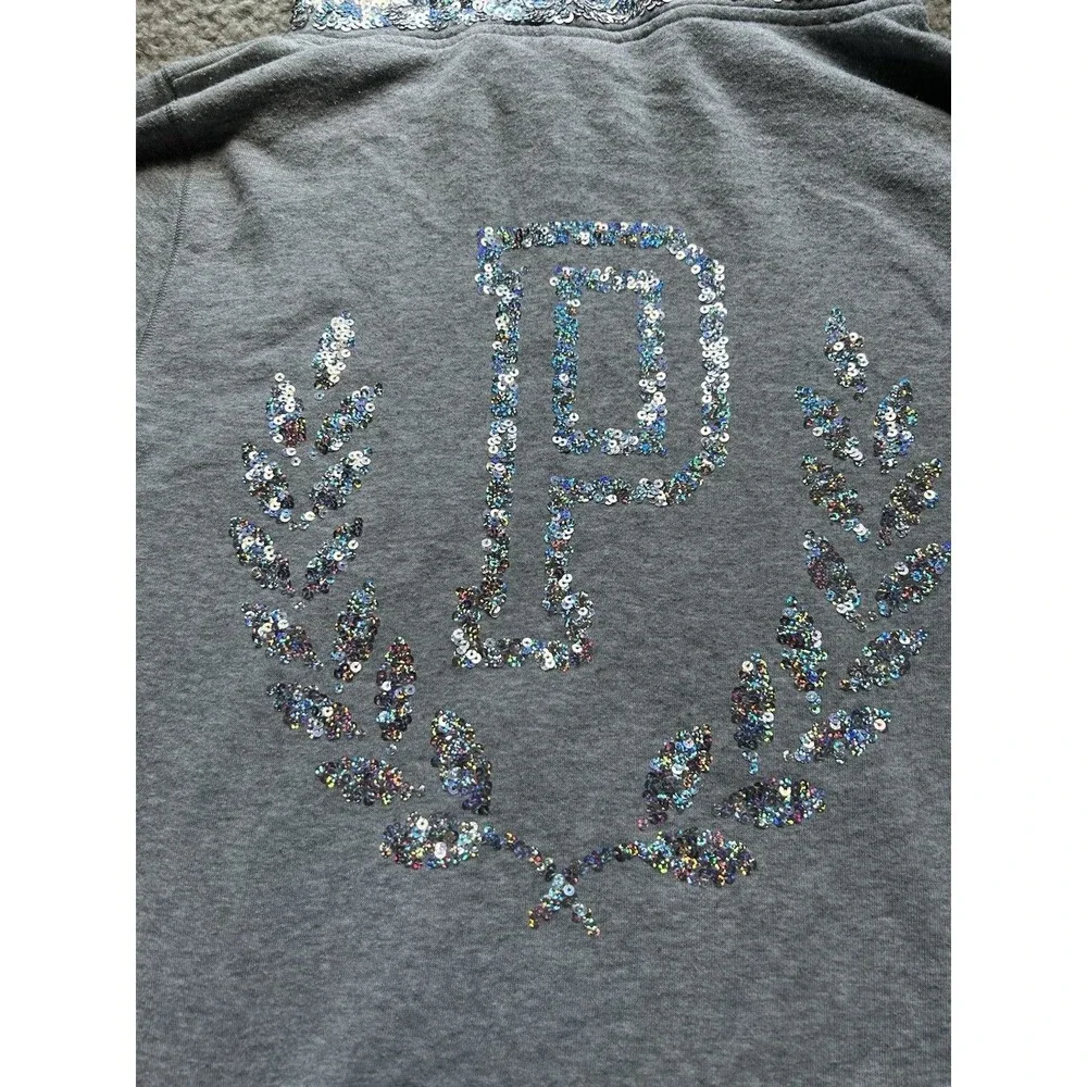 Vintage Victoria’s Secret PINK Gray Sequins Hoodie Sweater MEDIUM RARE Y2K